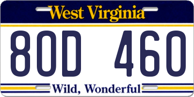 WV license plate 8OD460