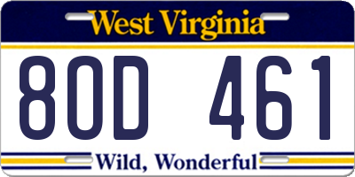 WV license plate 8OD461