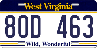 WV license plate 8OD463