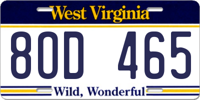 WV license plate 8OD465