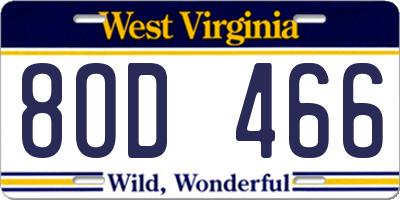 WV license plate 8OD466