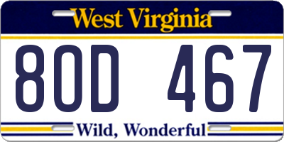 WV license plate 8OD467