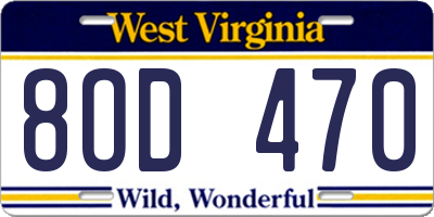 WV license plate 8OD470