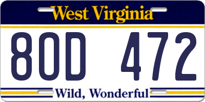 WV license plate 8OD472
