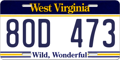 WV license plate 8OD473