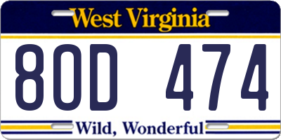WV license plate 8OD474
