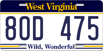WV license plate 8OD475