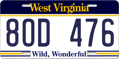 WV license plate 8OD476