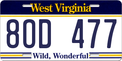 WV license plate 8OD477