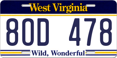 WV license plate 8OD478