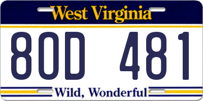 WV license plate 8OD481