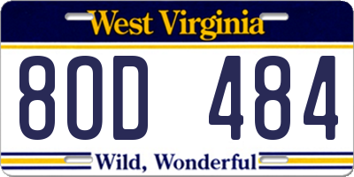 WV license plate 8OD484