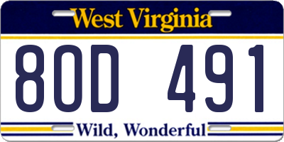 WV license plate 8OD491