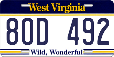 WV license plate 8OD492