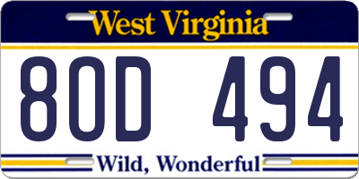 WV license plate 8OD494