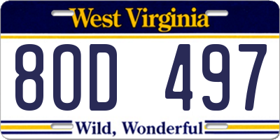 WV license plate 8OD497