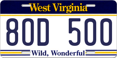 WV license plate 8OD500
