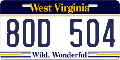 WV license plate 8OD504