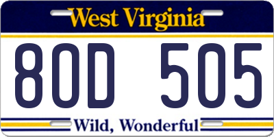 WV license plate 8OD505