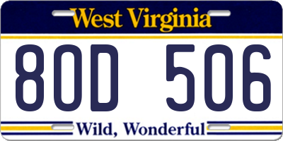 WV license plate 8OD506
