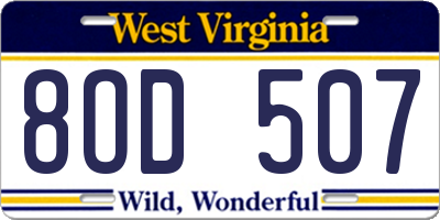 WV license plate 8OD507