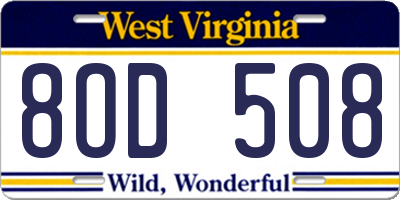 WV license plate 8OD508