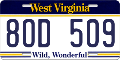 WV license plate 8OD509
