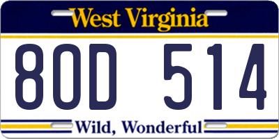 WV license plate 8OD514