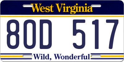 WV license plate 8OD517