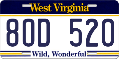 WV license plate 8OD520