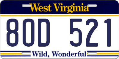 WV license plate 8OD521