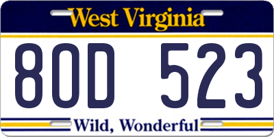 WV license plate 8OD523