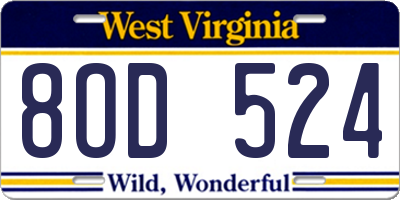 WV license plate 8OD524