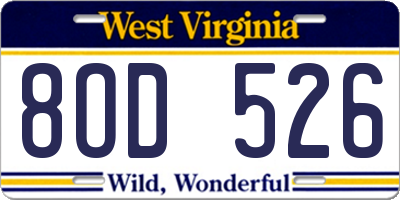 WV license plate 8OD526