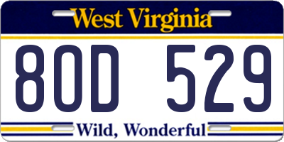 WV license plate 8OD529