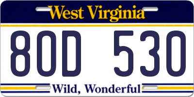 WV license plate 8OD530