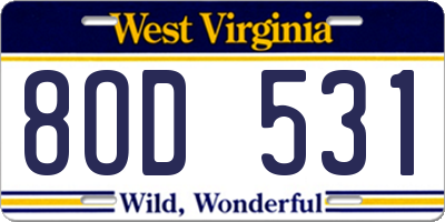 WV license plate 8OD531