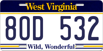 WV license plate 8OD532