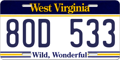WV license plate 8OD533