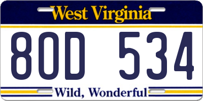 WV license plate 8OD534