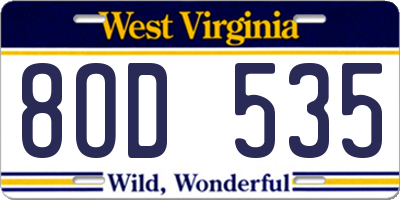 WV license plate 8OD535