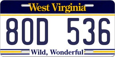 WV license plate 8OD536