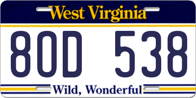 WV license plate 8OD538
