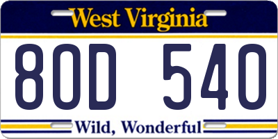 WV license plate 8OD540