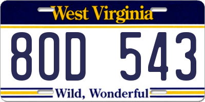 WV license plate 8OD543