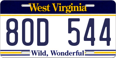 WV license plate 8OD544