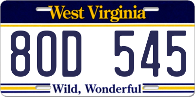 WV license plate 8OD545