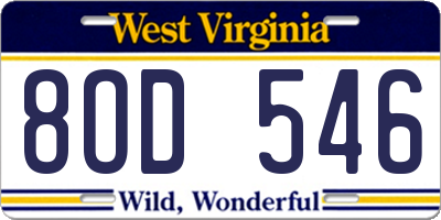 WV license plate 8OD546