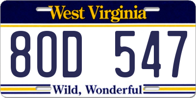 WV license plate 8OD547