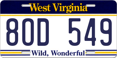 WV license plate 8OD549